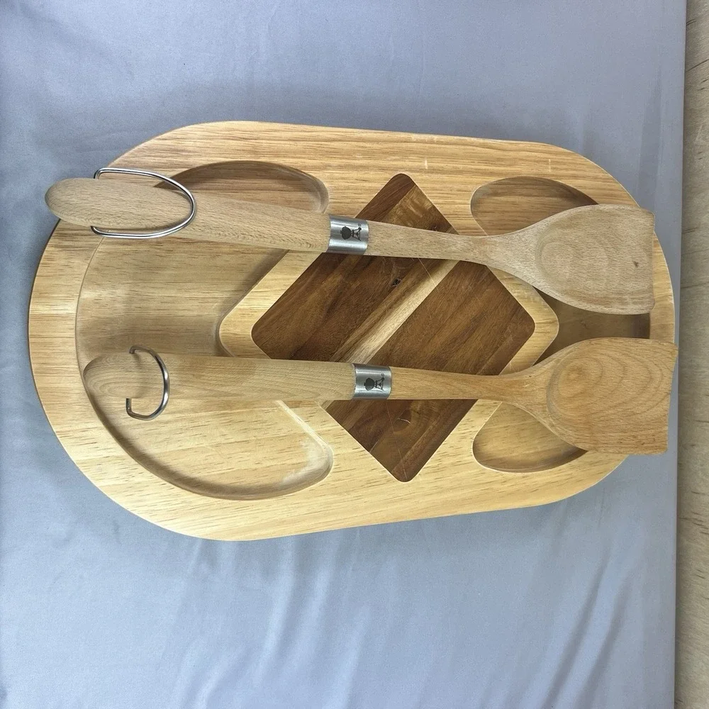 Wood Charcuterie Serving Board with 2 Wooden Cooking Utensils Kitchen Set